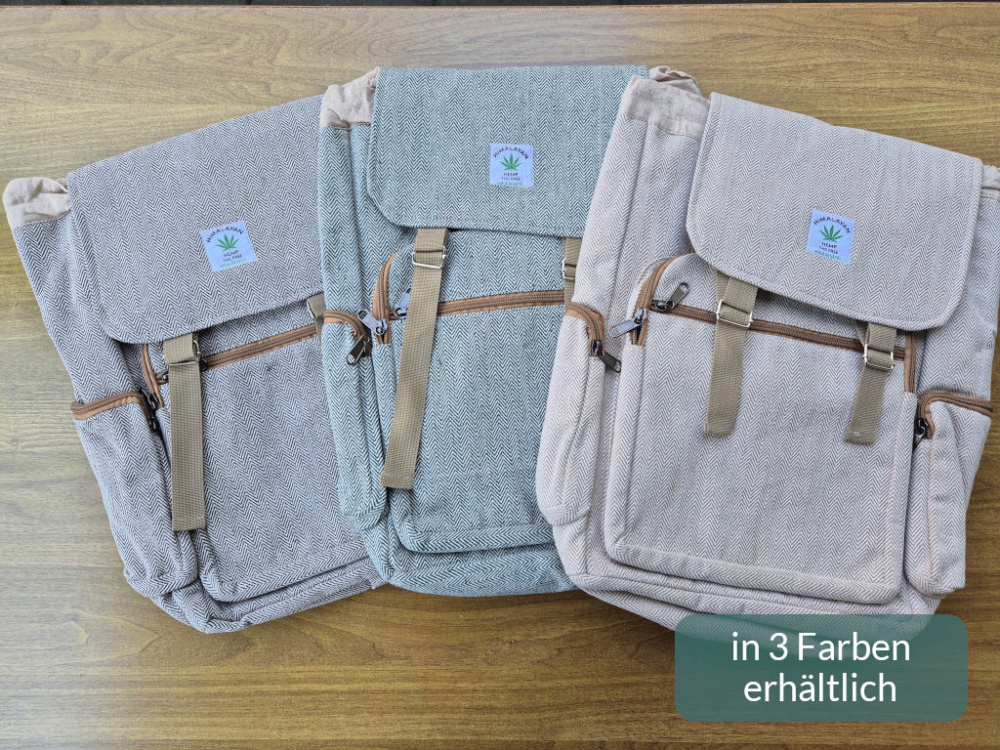 Hanf-Rucksack | Schlichtes Design | funktional | Grün, Aschbraun oder Natur | Nepal